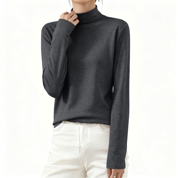 Fznquz Black Oversized Tees for Women Plain Crewneck T-Shirt Long Sleeve Spring Fall Soft Shirt,L