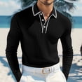 thumbnail image 1 of Fznquz Black Polos for Men Slim Dress Shirts Long Sleeve Striped 2025 Winter Men Fashion, 1 of 7