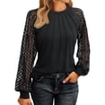 thumbnail image 1 of Fznquz Black Tops for Women Dressy Lace Plain Shirts Long Sleeve Pleated Crew Neck Womens Blouse XL, 1 of 6