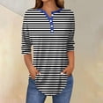 thumbnail image 1 of Fznquz Black Womens T Shirts 3/4 Sleeve Loose Fit Tunics Tops V Neck Striped Button Clothes for Women,L, 1 of 5