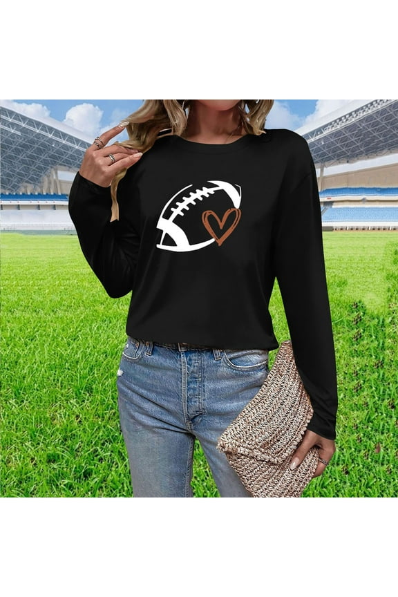 Black Womens T Shirts Game Day Long Sleeve Tops Football Graphic Tunic Sunday Funday Womens Fashion L