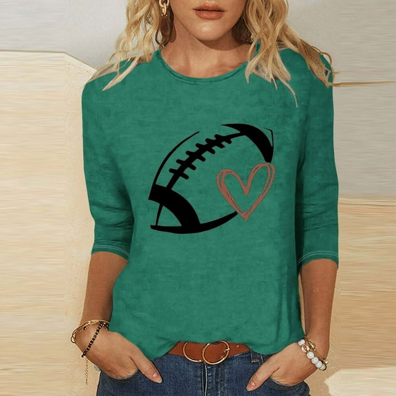 Fznquz Blouses for Women Game Day Crewneck 3/4 Sleeve Green Shirt Casual Sunday Funday Spring Fall Women's Fashion S