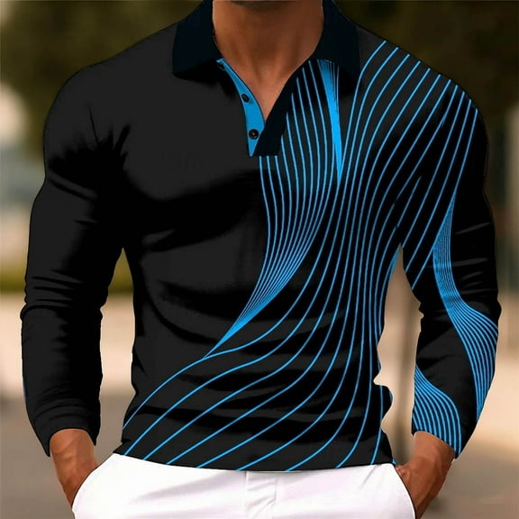 Fznquz Blue Golf Polos for Men Collared Cotton Long Sleeve Shirt Pullover Regular Fit Casual Graphic Mens Winter Clothes