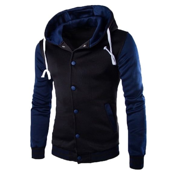 Fznquz Blue Men's Jackets for Fall Letterman Jacket Baseball Hooded Heavy Button Down Men's Coat