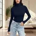 thumbnail image 1 of Fznquz Blue Tops for Women Going Out Long Sleeve Basic Tee Fitted Trendy Plain Turtleneck Women's Tee Shirts,XXXL, 1 of 5