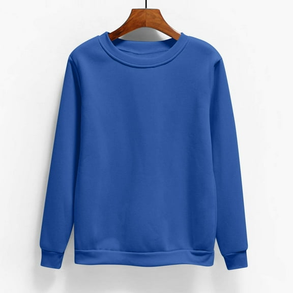 Fznquz Blue Women Sweatshirt Cotton Plain Long Sleeve Sweatshirts Casual Solid Color Fall Fashion