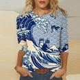 Fznquz Blue Womens Tops Clearance Under 10 Graphic 3/4 Sleeve Cute