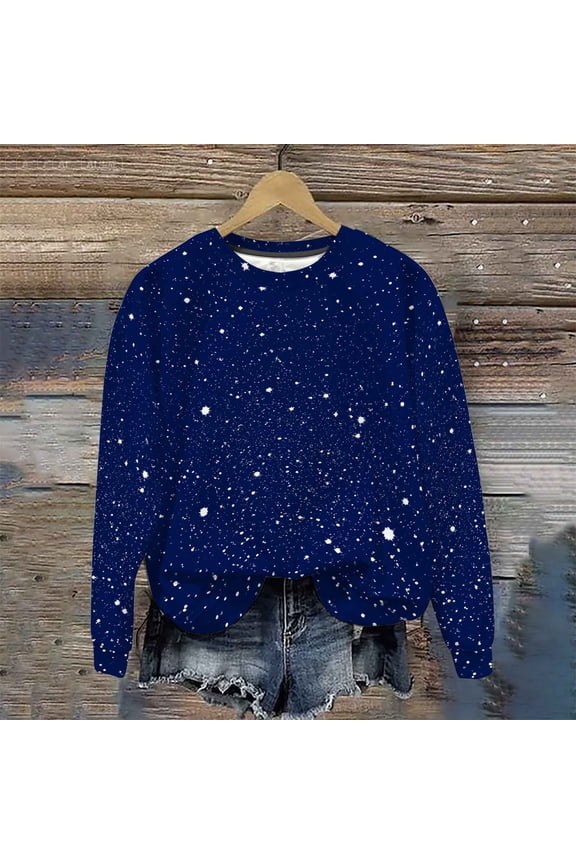 Blue Work Tops for Women Pullover Winter Crewneck Shirt Plain Plus Size Long Sleeve Women's Tee Shirts