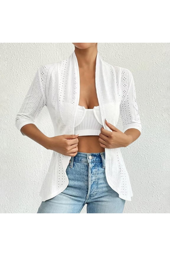 Bolero Lightweight Sweaters for Women White Open Front Cardigan Sweater 3/4 Sleeve Shrug Fashion