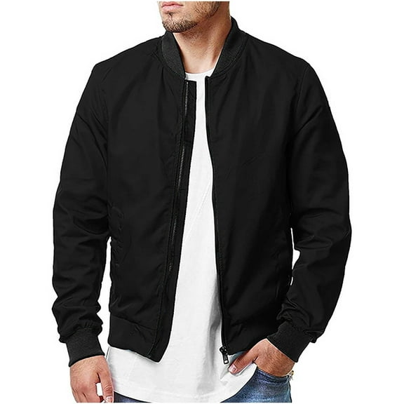 Fznquz Bomber Mens Jacket Black Fall Casual Stylish Long Sleeve Lightweight Zipper Coat for Men XXXXL
