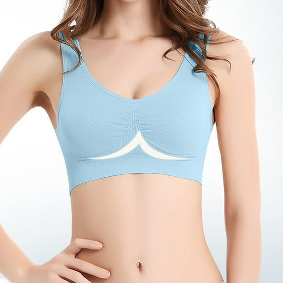 Fznquz Bralette Womens Bras under $5 Wireless Soft Full Coverage Seamless Blue Everyday Bra