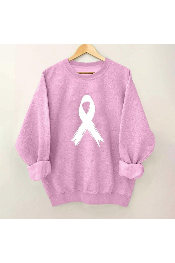 Breast Cancer Awareness Womens Blouses for Work Trendy Pink Sweatshirt Round Neck Fall Winter Women Shirts