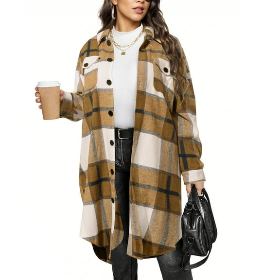 Fznquz Button Down Dressy Tops for Women Long Sleeve Yellow Plaid Shirts Fall Loose Fit Casual Spring Clothes for Women,S