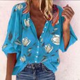 thumbnail image 1 of Fznquz Button Down T Shirt Women Blue Short Sleeve Hawaiian Shirts Floral Beach Summer Casual Womens Clothing XL, 1 of 6