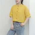 thumbnail image 1 of Fznquz Button Down Trendy Tops for Women 2025 Elbow Sleeve Summer Shirts Yellow Casual Plain Dressy Shirts, 1 of 4