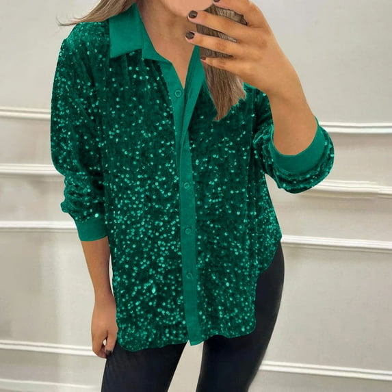 Fznquz Button Down Women Blouses Trendy Long Sleeve Green Tops Casual 2025 Loose Fit Fashion for Women XL