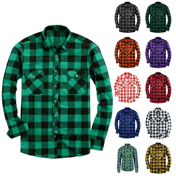 Blczomt Button Up Shirts for Men Long Sleeve Flannel Plaid Mens Clothing Casual Regular Fit Lightweight Green Shirts
