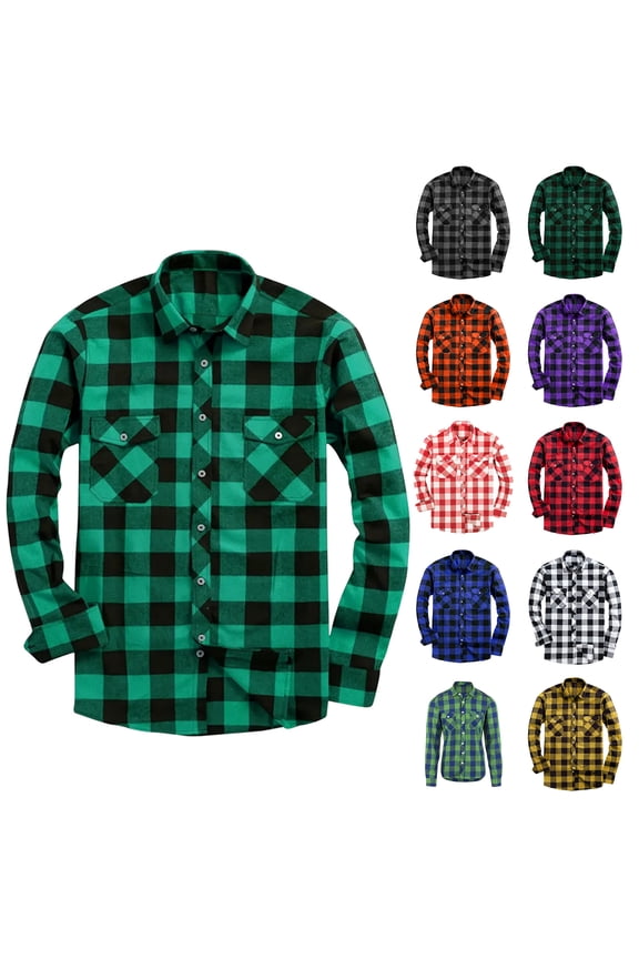 Blczomt Button Up Shirts for Men Long Sleeve Flannel Plaid Mens Clothing Casual Regular Fit Lightweight Green Shirts