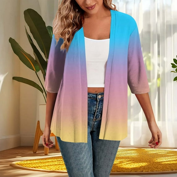 Fznquz Cardigan Plus Size Cardigan for Women Lightweight Yellow Open Front Sweaters Casual V Neck 2025 Ladies Blouses