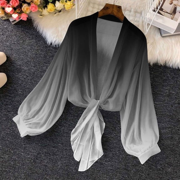 Fznquz Cardigans for Women Trendy Summer Shrugs Bolero Cover Up Cardigan Tie Front Chiffon Casual Coat