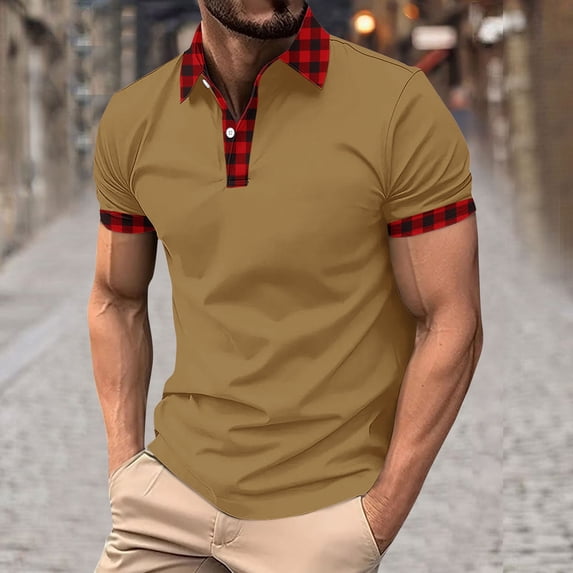 Fznquz Casual Mens Shirts Polo Basic Brown Polo Button Summer Regular Fit Solid Color Shirt M