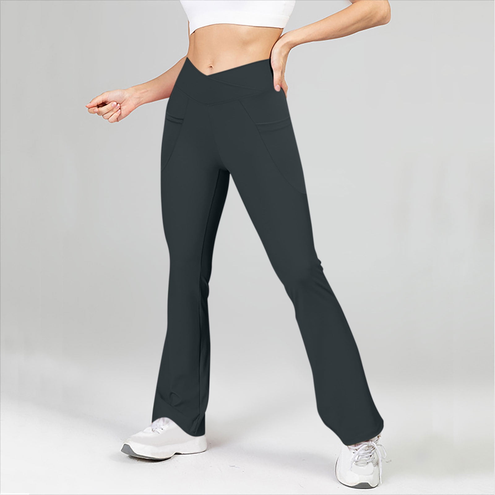 Fznquz Casual Pants for Women High Waisted Yoga Flare Leggings Black ...