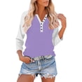 thumbnail image 1 of Fznquz Casual Plus Size Womens Tops Color Block Purple 3/4 Sleeve T Shirts Button Raglan V Neck T Shirts,XXL, 1 of 9