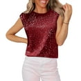 thumbnail image 1 of Fznquz Casual Shirts Women Sparkly Sequin Red Blouses Crew Neck Fashion Cap Sleeve Womens Blouse, 1 of 6