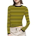 thumbnail image 1 of Fznquz Casual Womens Blouses Plus Size Yellow Striped Crewneck Tee Long Sleeve Trendy Fall Womens Tee Shirts, 1 of 6