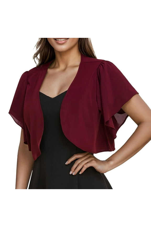 Casual Womens Cardigans Red Cardigan Open Front Shrug Short Sleeve Bolero Chiffon Jacket