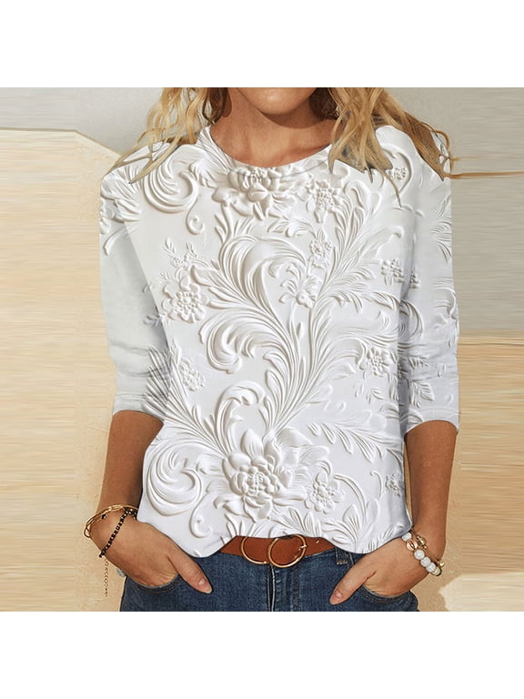 Casual Womens Tee White Plain Fall T Shirts Soft Graphic Crew Neck Shirts,S
