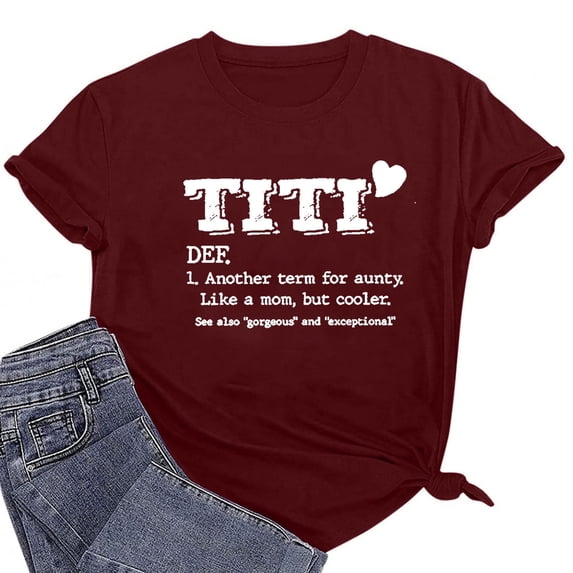 Fznquz Casual Work Tops Short Sleeve Wine Fashion Crew Neck Letter T Shirts Trendy Graphic Blouses