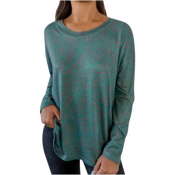 Fznquz Casual Work Tops for Women Loose Long Sleeve Green Tunic Crew Neck Winter Fall Womens Tshirts