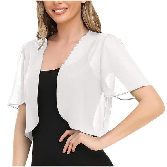 Fznquz Chiffon Women's Sweaters Short Sleeve Shrug White Cardigans Cropped Lightweight Cover Up Open Front Women Fashion