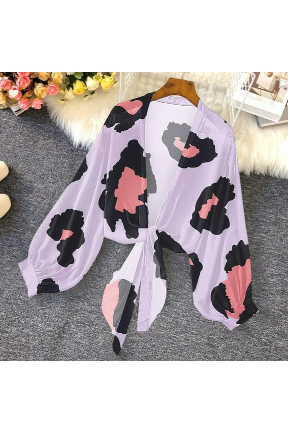 Chiffon Womens Cardigans Lightweight Shrugs Cover Up Cardigan Bolero Graphic Tie Front Cover Up