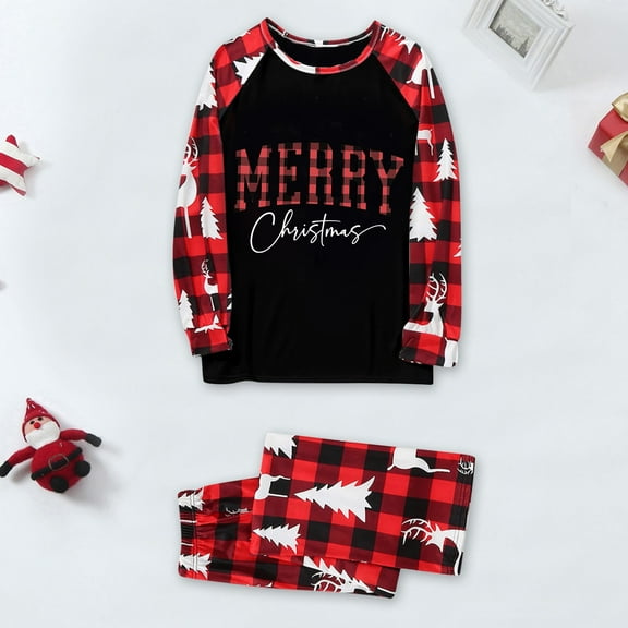 Fznquz Christmas Family Matching Pajamas Sleepwear Soft Holiday Tops and Plaid Pants Pjs