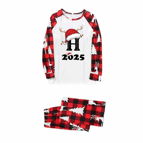 Fznquz Christmas Family Pajamas 2025 Matching Sleepwear 2 Piece Long Sleeve Xmas Printed Shirts Pants Pj
