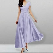 FZNQUZ Summer Dress High Waist Wrap Elegant Gown, Sexy Wedding Guest Prom Ladies Dress Gray