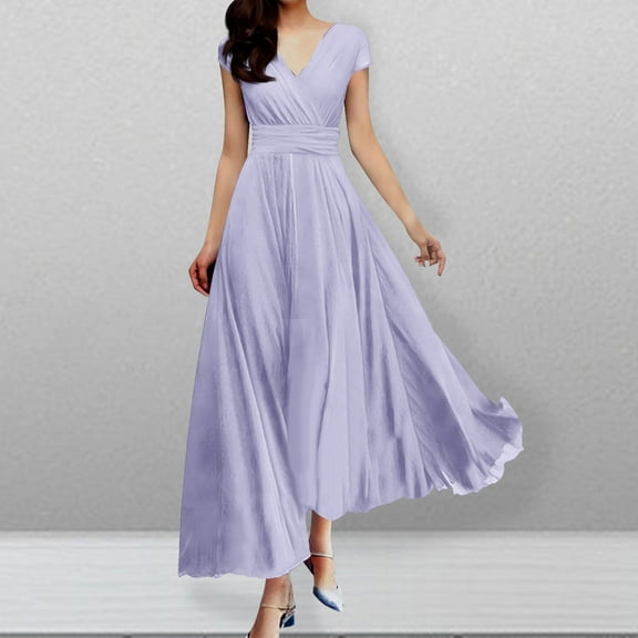 Fznquz Summer Dress High Waist Wrap Elegant Gown, Sexy Wedding Guest Prom Ladies Dress Gray