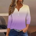 thumbnail image 1 of Fznquz Tshirt Women Casual Beige V Neck Long Sleeve T Shirts Gradient Spring Summer Button Fashion for Women S, 1 of 5