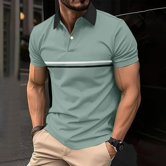 Fznquz Collar T Shirts for Man Polo Green Casual Tshirt Short Sleeve Button Summer Tees XXXL