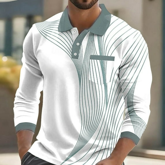 Fznquz Collared Big and Tall Polo Shirts for Men Long Sleeve Cotton Blue Polos Golf Casual Pullover Regular Fit Men Fashion