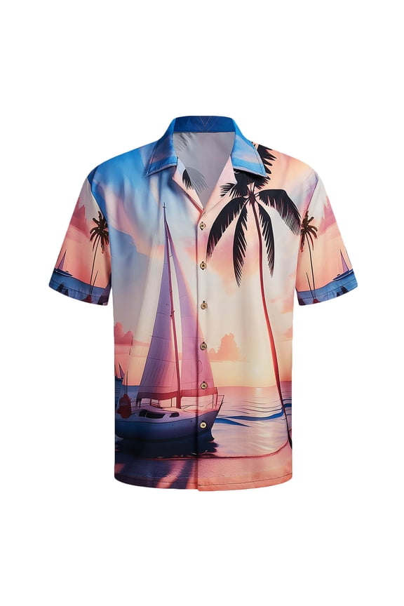 Collared Mens Shirts Short Sleeve Hawaiian Shirt Summer Casual Button Down Men's Fashion