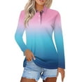 thumbnail image 1 of Fznquz Collared Womens Blouses for Work Blue Long Sleeve Shirt Gradient Casual Button Fall Women's Tee Shirts, 1 of 1