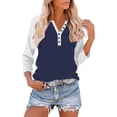 thumbnail image 1 of Fznquz Color Block Blouses for Women Casual Fall Casual 3/4 Sleeve Blue Tee V Neck Raglan Button Tees,S, 1 of 9