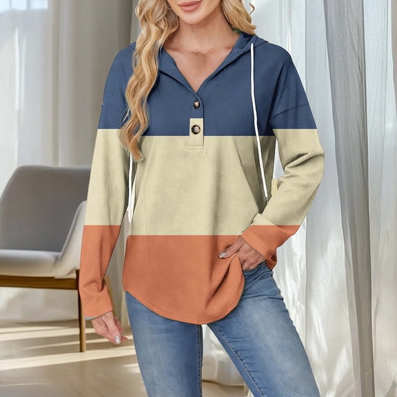 Fznquz Color Block Tops for Teen Girls V Neck Work Yellow Tunic Shirts Long Sleeve Dressy Casual Loose Fit Women's Tee Shirts,XL