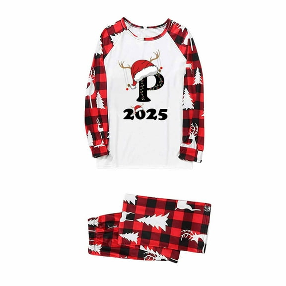 Fznquz Comfy Family Pajamas Christmas Cozy Loungewear Long Sleeve 2025 Letter Print Tops and Plaid Pants Sleepwear
