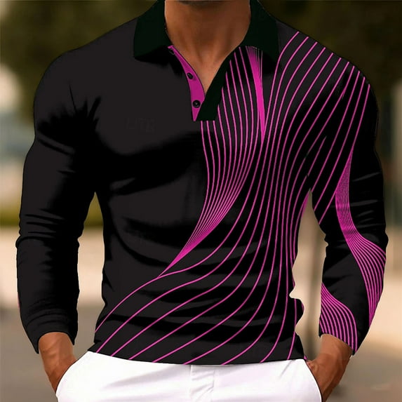 Fznquz Cotton Big and Tall Mens Polo Collared Long Sleeve Pink Shirt Casual Pullover Regular Fit Graphic Men Fashion