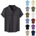 thumbnail image 1 of Fznquz Cotton Linen Men's Button Up Shirt Gray Plain Short Sleeve Button down Shirt Casual Soft Vintage Men Fashion, 1 of 9