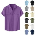 thumbnail image 1 of Fznquz Cotton Linen Mens Button Up Shirt Plain Short Sleeve Purple Button down Shirt Vintage Soft Casual Mens Clothes Trendy, 1 of 9